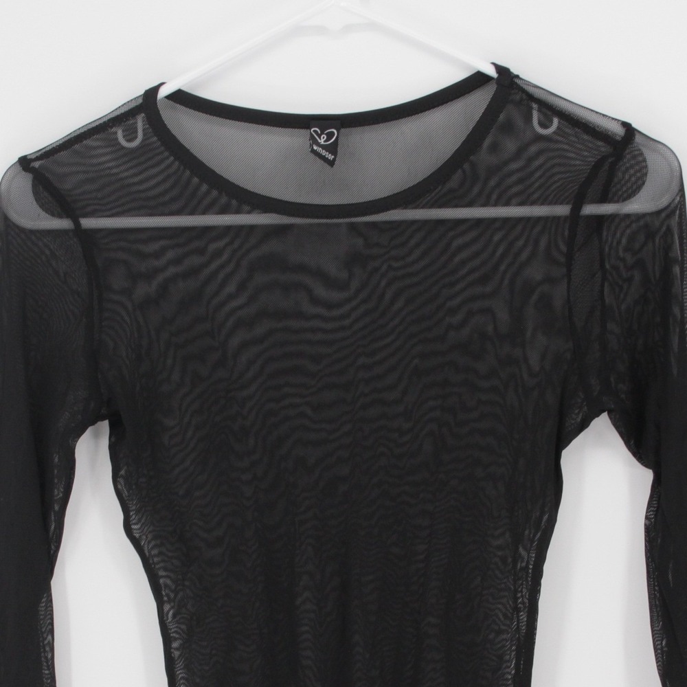 Windsor Women's Black Sheer Mesh Long Sleeve Bodysuit Size Small - Picture 2 of 6